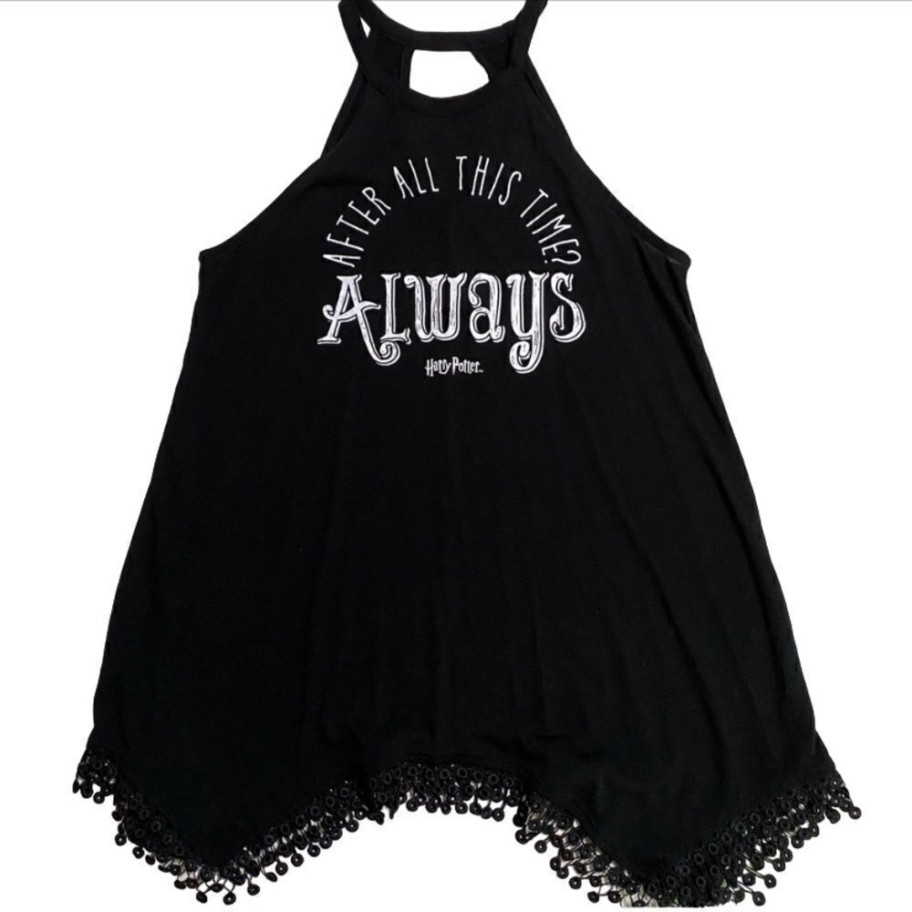 Harry Potter Girl’s or SM Women Black Always Long Fringed Halter Tank Top